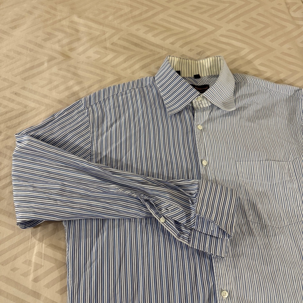 Ben Sherman Blue and White Mixed Striped Shirt - French Cuffs - Large